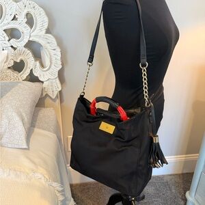 Antonio Melani Black leather tote w/ red accents